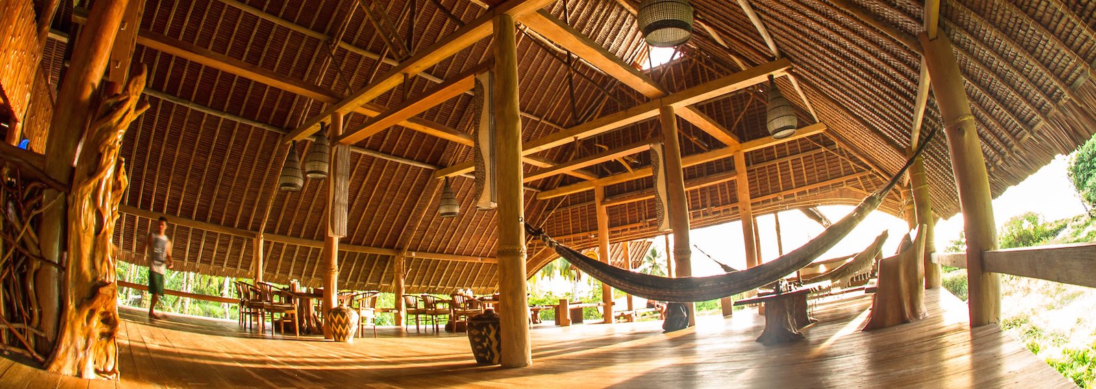 The restaurant at Hidden Bay Resort, where each day’s surf plan is made over dinner