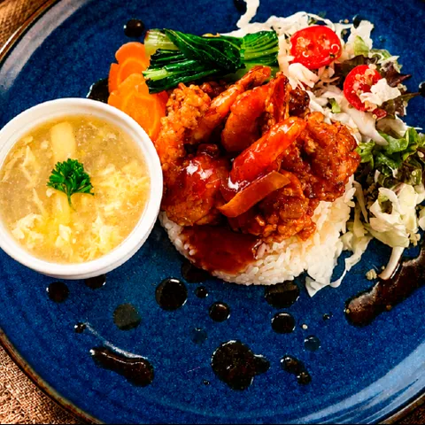 Butter-Garlic Shrimp with Pak Choi at Hidden Bay Resort