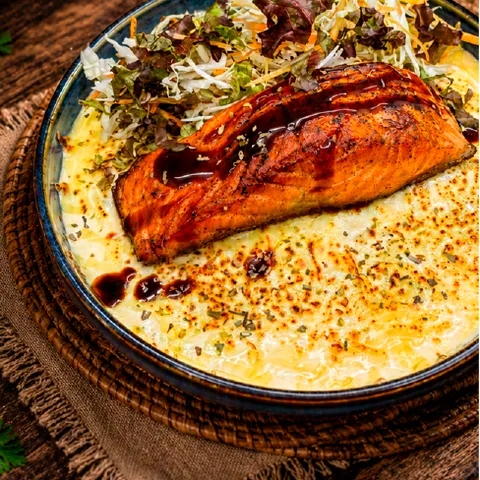 Grilled Salmon with Creamy White Sauce at Hidden Bay Resort